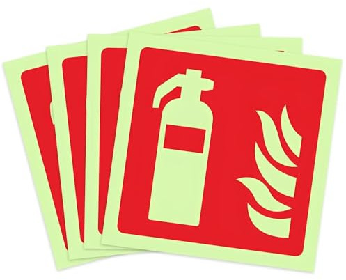 4 Piezas Cartel Adhesivo Extintor 15 X 15 CM,Señal de Extintor Fotoluminiscente,SZMK Fire Extinguisher Sign,Señal Extintor Adhesiva,Cartel Fotoluminiscente Extintor para Casa, Oficina, Hospital