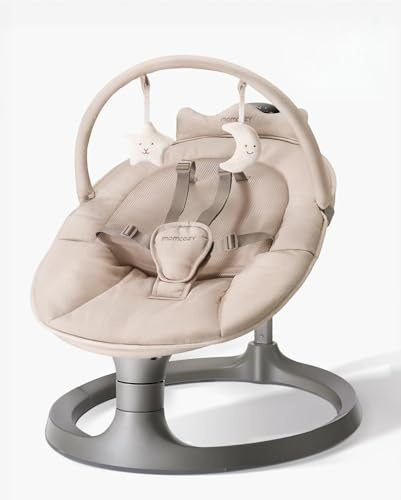Momcozy 2-i-1 elektrisk babysits, med dubbelarmstöd, 4 gunglägen och 4 gunghastigheter, elektrisk babysits som kan omvandlas till en fast sittstol för barn upp till 30 kg, 2 lutningslägen