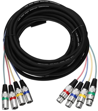sourcing map 1Pcs 4-Channel XLR Snake Cable, 4 Colored XLR Male to Female Microphone Cable 4-Way Mic Patch Cord Balanced Audio for Stage Studio Live Recording, 32.8Ft