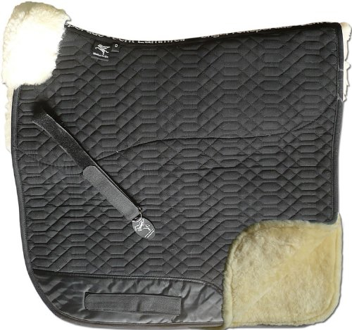 Engel Reitsport | SCHABRA2-D-SCH-SCH | Schabracke | Lammfell Fully Lined | Steppstoff | Fellkranz vorne | Dressur | Stoff schwarz Fell schwarz