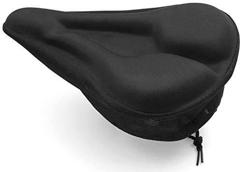 Gel Bike Seat Cushion - Padded Comfortable Saddle Cover for Adults & Kids - Extra Soft Exercise Bike Seat Pad for Peloton, MTB Mountain, Road Bikes - Shock-Absorbing, Non-Slip (Black)