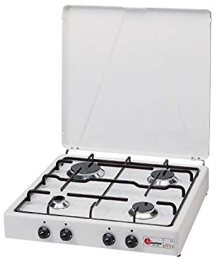 FORNELLO VALVOLATO Parker A Gas GPL (BOMBOLE) con 4 FUOCHI Colore Bianco E Nero - per Uso Interno -