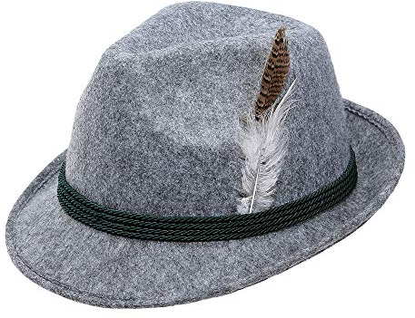 W WIDMANN MILANO Party Fashion 68576 - Bayerischer Hut mit Feder, Grau, Alpenhut, Bayern, Bierfest, Tracht, Hut, Accessoire