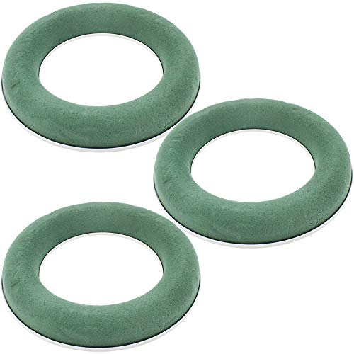 com-four® 3X Esponja Floral en Forma de Anillo para Arreglos Florales - Esponja para Flores Frescas - Espuma para Manualidades para Boda y Cumpleaños (03 Piezas - Anillo)