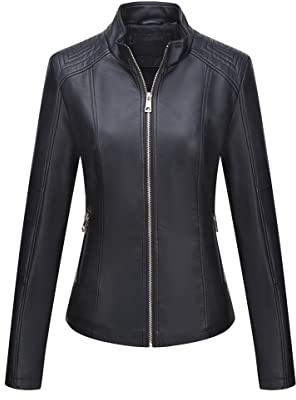 BELLIVERA Giacca Corta da Donna in Pelle PU, Giacca Tasche con Cerniera, Giacca in Pelle PU per l'autunno e l'inverno