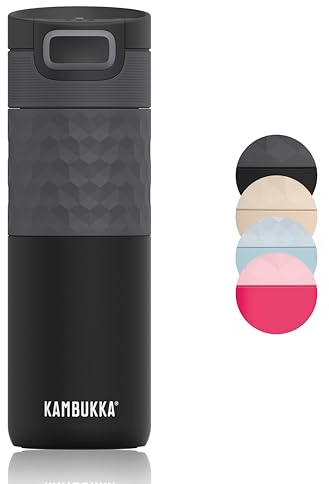 Kambukka Etna 500ml / 17oz Insulated Travel Mug in Stainless Steel, Leak-Proof Thermos with Snapclean Technology, Ideal for hot and Cold Drinks, Non-Slip Bottom and Easy Grip - Black Steel