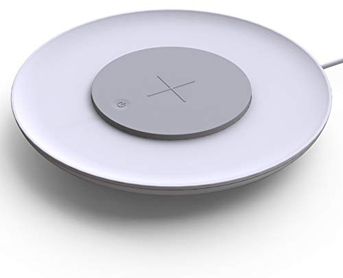 kalb | QI-Tischladegerät UFO, Drahtloses Laden, Dimmbare Ambientebeleuchtung, 183x183x23mm, Weiß - Qi-Zertifiziert