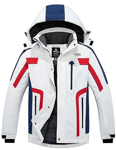 Wantdo Chaqueta de Esquí Hombre Impermeable Parka Capucha Blanco y Gris M