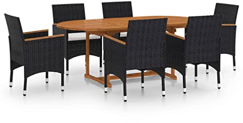 vidaXL Gartenmöbel 7-TLG. Sitzgruppe Gartengarnitur Gartenset Sitzgarnitur Gartentisch Gartenstuhl Esstisch Essstuhl Tisch Stühle Poly Rattan Schwarz