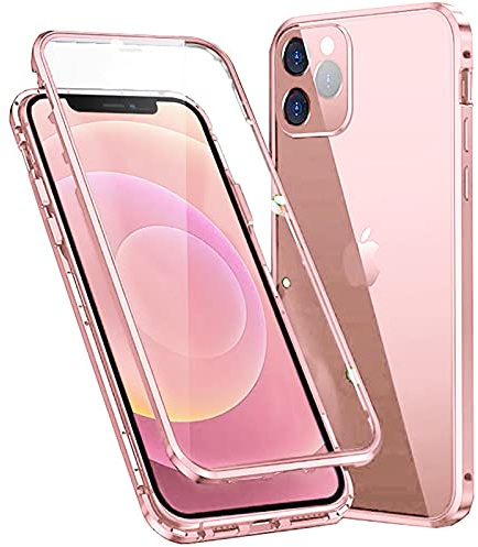 SmaCase Cover per iPhone 13 Mini Magnetica Adsorbimento Tech Custodia 360 Gradi Antiurto Cornice Metallica Anteriore e Posteriore Vetro Temperato - Rosa