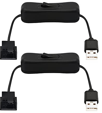 PNGKNYOCN 30 cm USB vers 3 broches/4 broches PWM 5V câble adaptateur d'alimentation de ventilateur à manchon USB, avec bascule marche/arrêt (2-Pack)