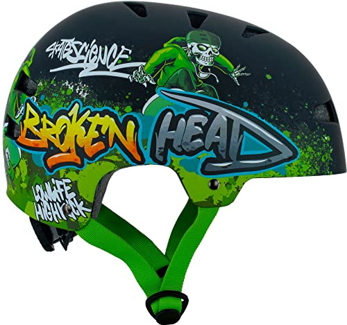 Broken Head Skaterhelm & Fahrradhelm Verschiedene Designs | Größenverstellbar, Perfekt Für MTB, BMX, Skates, Skateboard, Fahrrad, Stuntroller, Usw.