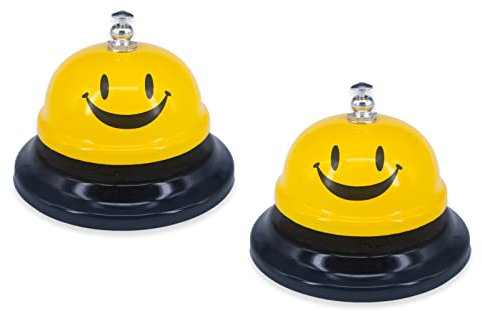 2 Pack Rufglocke, 8,5 cm Durchmesser Metallglocke, Service-Glocke für Schreibtisch, Hotels, Schule, Restaurant, Lächeln Gelb