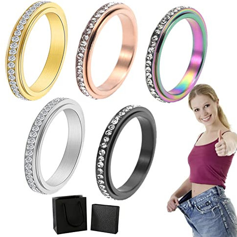 Donubiiu Vikanda Thermogenic Moissanite Spinner Ring, Vikanda Thermogener Moissanit Spinner Ring, Vikanda Spinner Ring, Stainless Steel Rings for Women Men (5PCS,12)