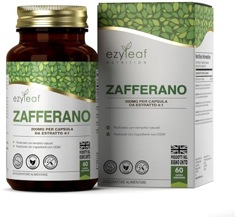 EZ Azafrán Suplemento | 60 Cápsulas de Azafran de Alta Potencia - 200mg de Extracto de Azafrán Capsulas por Porción | Sin OGM, Gluten, y Alérgenos | Hecho en el Reino Unido