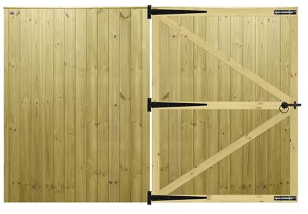 MADE TO MEASURE Wooden Double Driveway Gates Pair Bespoke Ultra Strong Full Framing with Interlocked Tongue & Groove Boards Flat Top Design <6ft (180cm) High x <8ft (274cm) Wide +600mm Hinge Pack