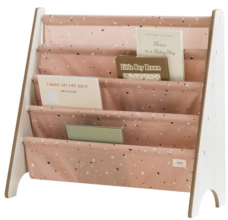 3 Sprouts Bücherregal Kinder, 35 Bücher, Terrazzo Ton | frontale Stoffablagen mit 4 Ebenen für Kinderzimmer, Kita und Leseecke Geschichten bleiben sichtbar und griffbereit