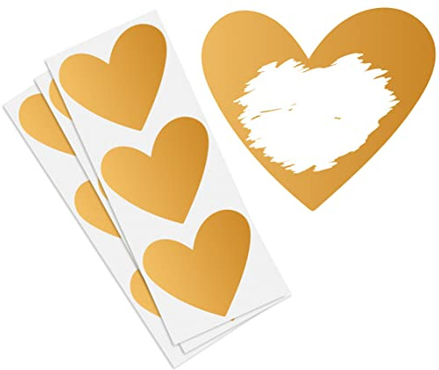 KuschelICH 50 Rubbelaufkleber Herz Gold Rubbeletikett Scratch Off Sticker