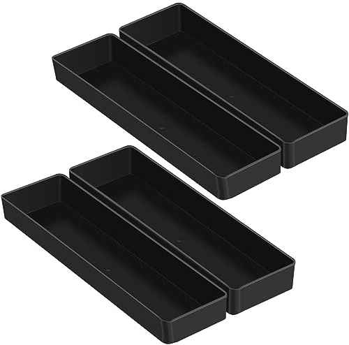 Teling 4 Pcs Black Large Rectangular Desk Organizer Set, Half Accessory Tray, Plastic Tabletop Organizer for Office, Home, or Study, Dimensions: 9.45 x 2.95 x 1.38 Inches