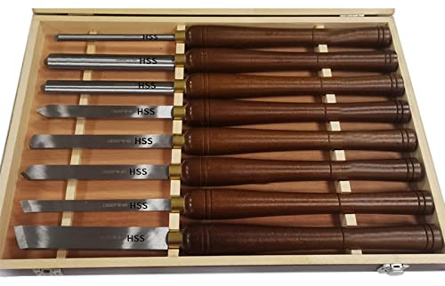 YAOBAO Drechselwerkzeug-Set, 8 HSS Drechselmesser im Holzkoffer, Drechselwerkzeug für Holz-Set Drehmeißel HSS-Stahlklingen Holzdrehwerkzeuge Holzkoffer Zur Aufbewahrung