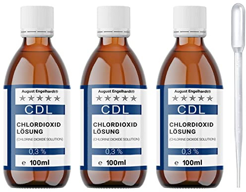 3X 100ml Chlordioxid-Lösung 0,3% – CDL/CDs in Braunglasflasche & HD-PE Pipette zum Tropfen