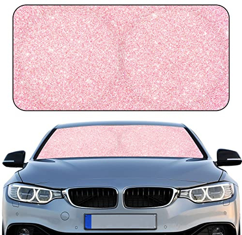 Windshield Sun Shade Foldable Car Front Window Covers for Car Accessories Sun Heat UV Rays Visor Protector Protection for Universal Cars SUV Truck(Pink Sequins)