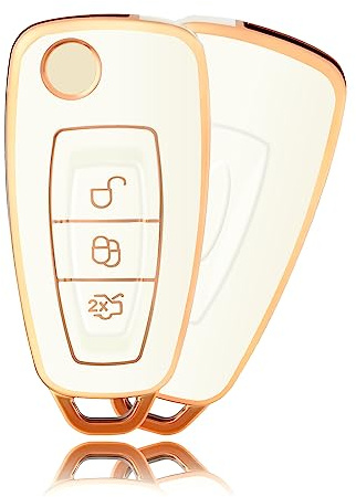 OFFCURVE Etui a Cle Voiture Coque Clé, Étui à Clés Couvre Clef Cache Clef Apte à Mondeo Fusion Fiesta Kuga Ecosport Focus Escort Galaxy Transit Ranger Tourneo Custom Bantam Escape St RS B-Max MK3