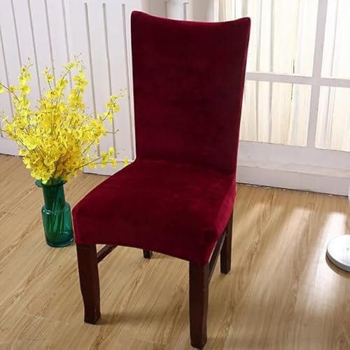 FNTSMA Stuhlhussen aus Plüschstoff, Samt, dick, warm halten, staubdicht, Schonbezüge für Esszimmer, Hochzeit, Büro, Bankett, Stuhlbezug, Weinrot, 2 Stück