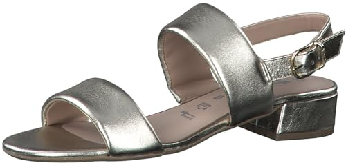 Tamaris Damen Sandalen mit Absatz Leder Blockabsatz Sommer; LIGHT GOLD METALLIC/metallic; 36 EU