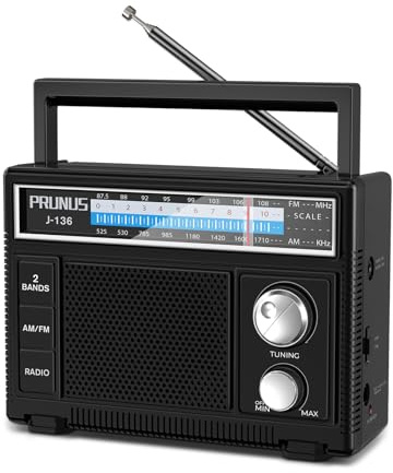 PRUNUS J-136 Portable AM FM Radio with Best Reception,D Battery Operated or Plug in Wall, Transistor Radio,Loud Speaker Support AUX in and Micphone in, Small Radios Portable AM FM, No