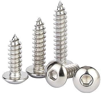 IOFIT 10/50 Stück M3 M4 M5 M6 304 Edelstahl Sechskant Innensechskant Knopf Selbstschneidende Holzschraube Länge = 6–50 mm (Color : 6mm, Size : 50pcs M3)
