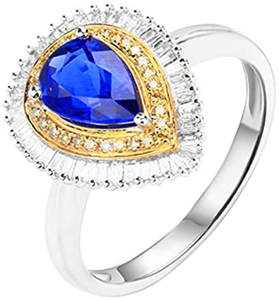 KnSam Echt Gold Schmuck 18K 750 Weißgold Diamantring Frauen, Labor Erstellt Saphir Verlobungsring 1.3ct Blau 3 Klaue 750 Weiß Gold Freundschaftsringe mit Moissanit, Gr.56 (17.8)