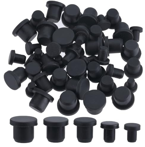 GORGECRAFT 50Stk 5 Größen Silikon-Lochstopfen Schwarz Rund Gummi Wasserdicht Knopfloch-Endabdeckungen Weicher Flexibler Stopper Passend Für Löcher Mit 4-9.5mm Innendurchmesser Flaschen Rohre