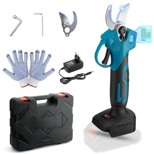 Batterie non Incluse, Forbici Potatura Professionali, LCD Forbice Potatura con Display Digitale, Cesoie Elettriche Portatile, Diametro Massimo di Potatura 30 mm, per Frutteto, Giardino (Blu)