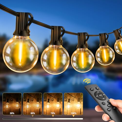 LED Lichterkette Außen Strom mit Fernbedienung, 20M - 65FT G40 Glühbirnen Dimmbar Outdoor Lichterkette, IP44 Wetterfest Warmweiß Aussen Lichterkette für Garten Terrasse Balkon Hochzeiten Party