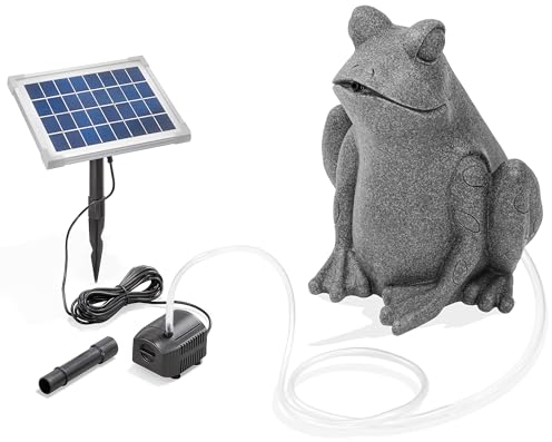 esotec 101668 Kit gargouille solaire, grenouille assise, pompe solaire, statue de jardin, pompe submersible, fontaine de jardin, fontaine extérieure, abreuvoir pour oiseaux, hauteur 30 cm