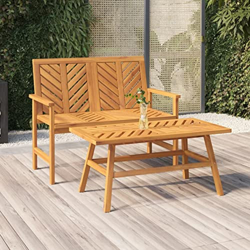 Homgoday Gartenmöbel-Set, 2-teilig, massives Akazienholz, Gartenmöbel-Set, Tisch und Stühle, Dekoration für Terrasse, Hof, Balkon, Gartenbänke