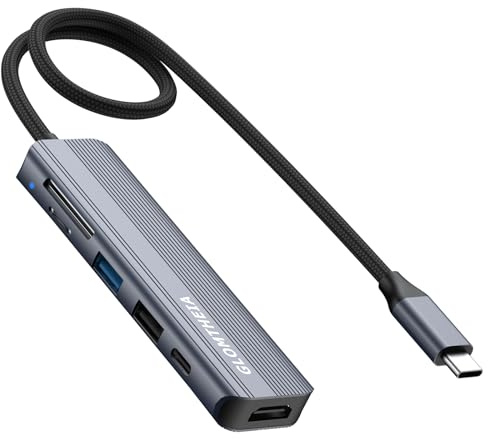 Glomtheia USB C Hub 6-in-1 with HDMI, USB 3.0, USB2.0, SD/TF Card Reader, and PD 100W Charging, 5Gbps High-Speed Data and USB Multiport Adapter for MacBook M1/M2, iPhone 15 Pro Series, iPad, Surface