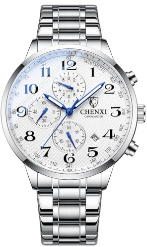 JewelryWe Herrenuhr Edelstahl Quarz Analog Armbanduhr 30M Wasserdicht Business Causual Uhr mit Datum Kalender und Leuchtend Zeiger Geschenk für Männer Junge