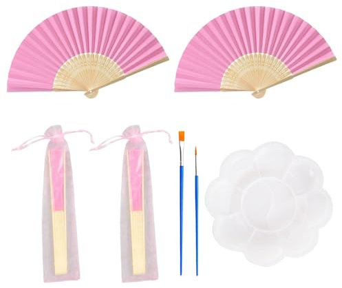 YSJCHEBS 2 Piccoli Ventagli, 2 Borse Portaoggetti, 2 Pennelli, 1 Tavolozza di Colori, Ventaglio Pieghevole, Decorazione da Parete, Ventaglio Fai da Te