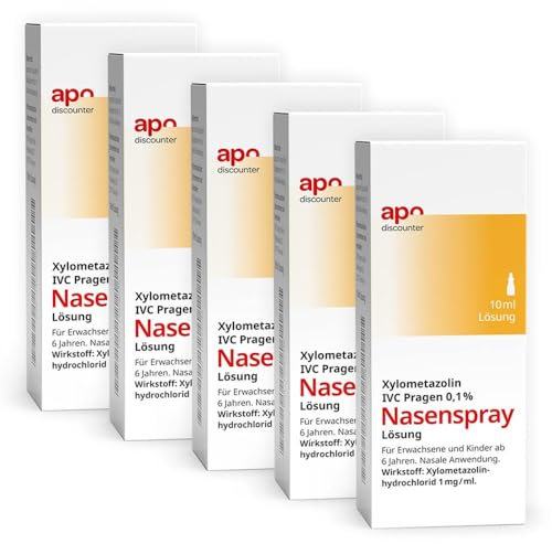 apodiscounter Xylometazolin 0,1% Nasenspray (5x 10ml) - Abschwellend & schnell lindernd bei Erkältung und Schnupfen - Für Erwachsene & Kinder ab 6 Jahren