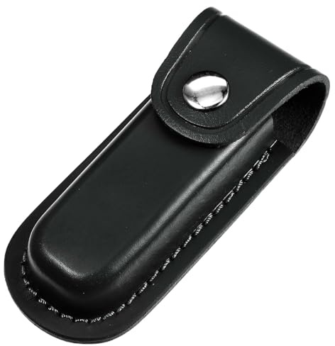 AOZUO 12.5×5.4cm Messertasche Leder für Gürtel, Messerscheide Leder,Aschenmesserscheide Faltbar Taschenmesseretui Tragbare Tasche Messer Lederholster mit Schnappverschluss Gürtelschlaufe(Schwarz)