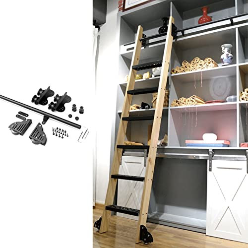 CuNtoHHH Bibliothek mit einziehbarer Schiebeleiter, komplettes Hardware-Rollschienenset + Verlängerungsschiene 100–600 cm (ohne Leiter), Mobile Leiterschiene aus rundem Rohr (Größe: 6,6 Fuß/200 cm Sc