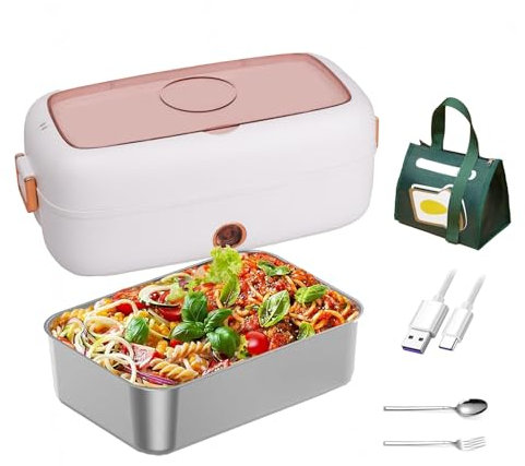 LFLIFENG Fiambrera Electrica Adecuado para Portátiles De 12 V/24 V, Fiambrera Niña Aislamiento Térmico De Larga Duración Alimentado por USB, Tartera Electrica Comida Trabajo,White
