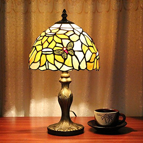 Faucet 8-Inch Pastoral Stained Glass Sunflower and Butterfly Table Lamp Bedroom Lamp Bedside Lamp water-tap