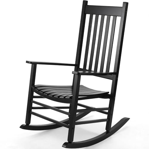 Clevich Schaukelstuhl Outdoor mit Armlehne, Pappelholz Gartensessel Schwingsessel für Garten Terrasse Balkon Wohnzimmer, witterungsbeständig, 86 x 69 x 115 cm