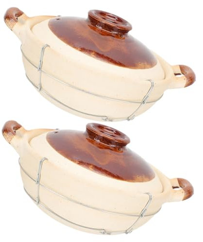 Cabilock Cazuela De Barro Individual 0,5l Con Mango Ergonómico, Resistente a Altas Temperaturas, Para Cocinar Arroz, Guisos y Sopas Casa, Set De 2 Unidades Para Uso Doméstico
