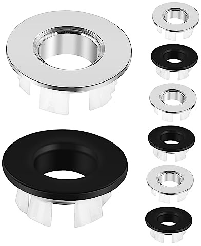 Homoyoyo 8-pcs Sink Overflow Caps Set with Round Hole Covers, Silver Black Basin Trim Overflow Rings, Kitchen and Bathroom Sink Hole Insert Accessories
