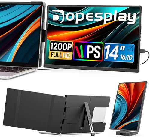 2025 Neuestes Laptop Monitor Erweiterung, 14 FHD 1200P IPS Tragbarer Monitor für Laptop, Eingebauter Stand Dual Screen für 14-17 Laptops, Plug & Play Geeignet für Mac, Wins, Chrome