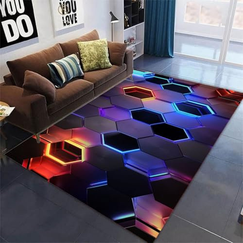 Bereich Teppich Geometrie Illusion 3D Wohnzimmerteppich Teppich Schlafzimmer Teenager Männer, Flanell Teppich Gaming Teppich Teenager Vision Illusion Gamer Gaming Stuhl Teppich, 160x230 cm, Color 5
